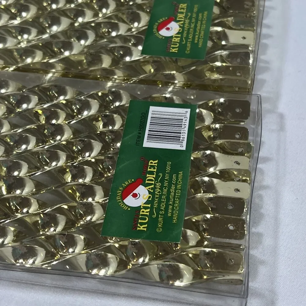 Kurt Adler Christmas Twister Ornaments Icicles GOLD Spiral Decor Set of 24 11.5”